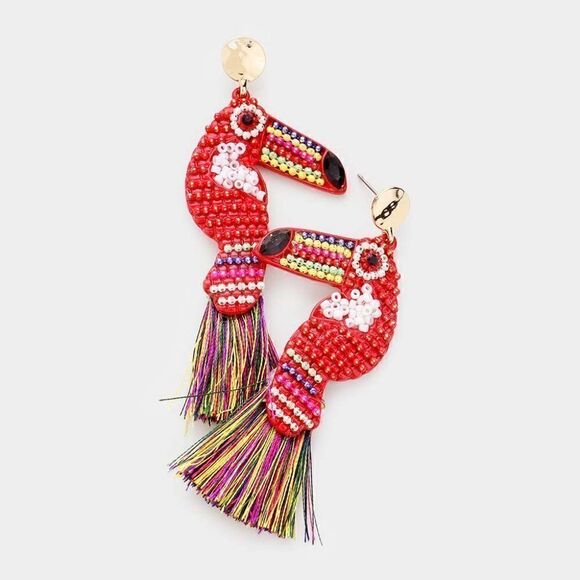 Toucan Tassel Multi Color Seed Bead Earrings - Picture 3 of 5